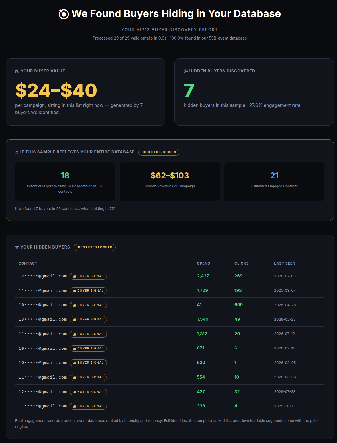 A real VIP13 Buyer Discovery Report — identities locked